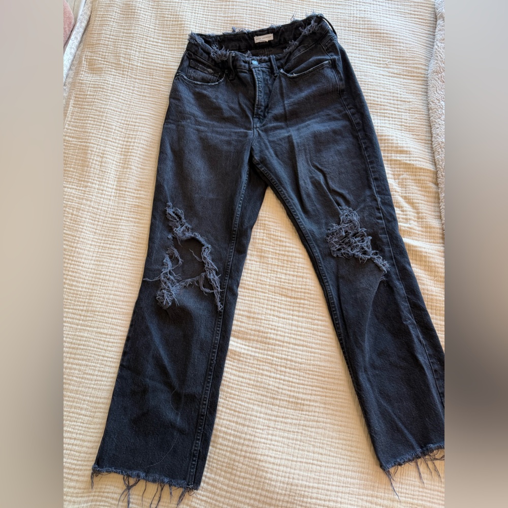 Good American High Rise Distressed Charcoal Jeans